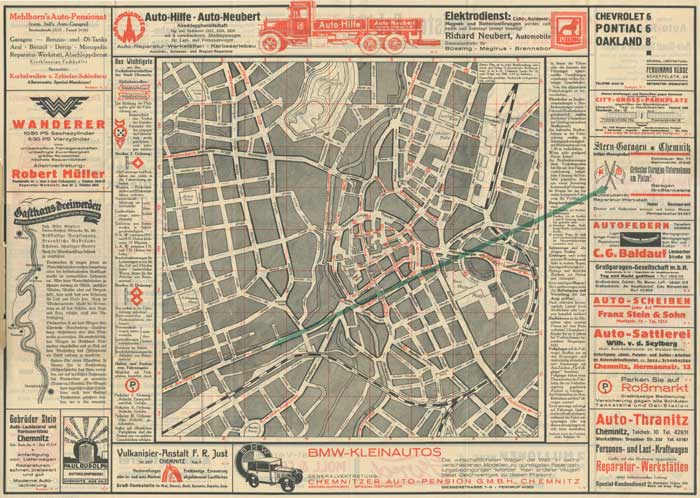 Stadtplan von 1931 mit Hinweis auf die Stern-Garagen
