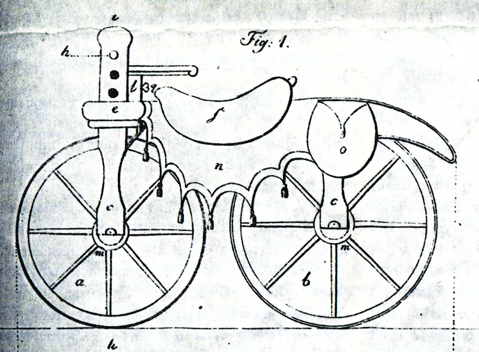 Zeichnung einer Laufmaschine aus den Dresdner "Miscellen", einer Beilage des Dresdner Anzeigers vom 18.11.1817
