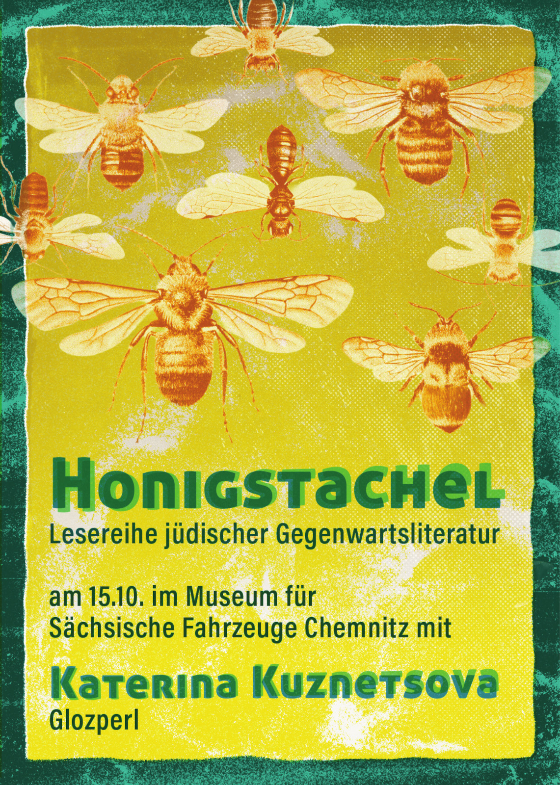 Flyer der Lesereihe "Honigstachel" Vorderseite