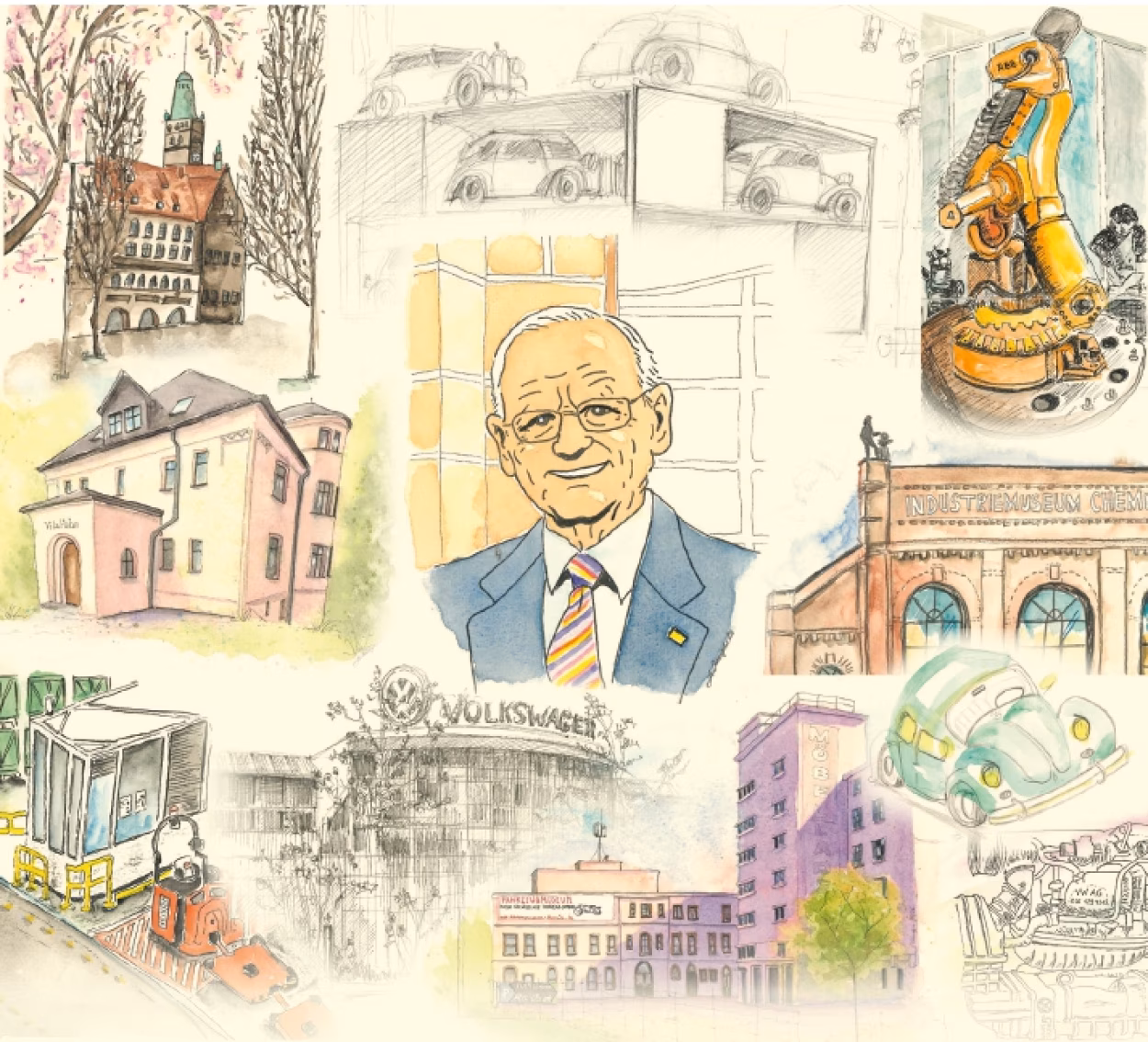 Sicht der Urban Sketchers auf Carl H. Hahn. Bild: Urban Sketchers Chemnitz